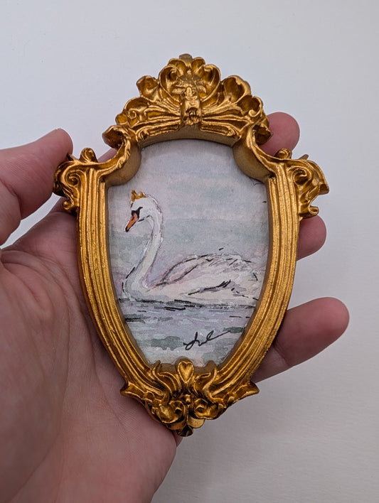 Mini Royal Swan Painting - Original Watercolor Art by Lora Cavallin