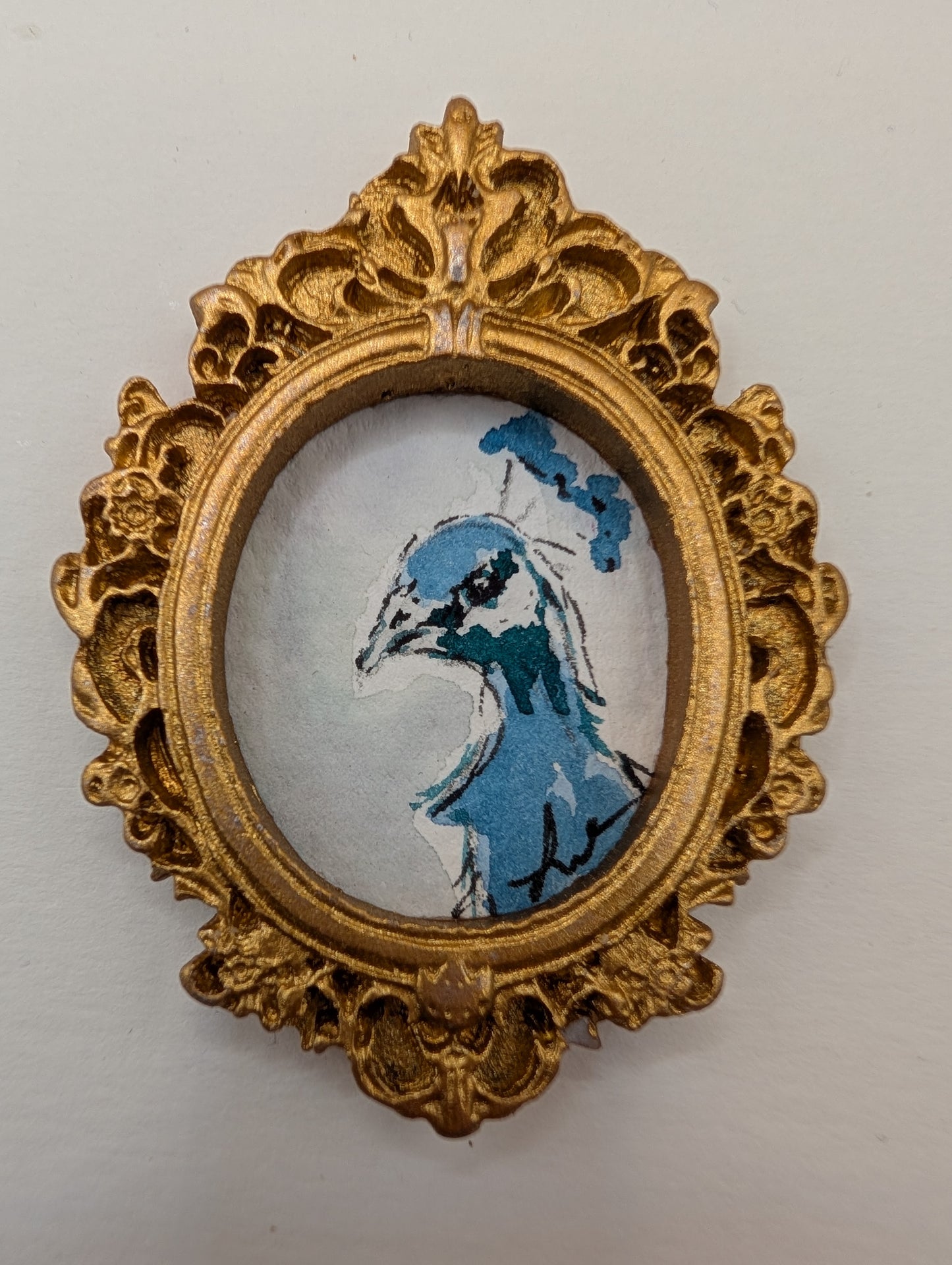 Mini Peacock Painting - Original Watercolor Art by Lora Cavallin
