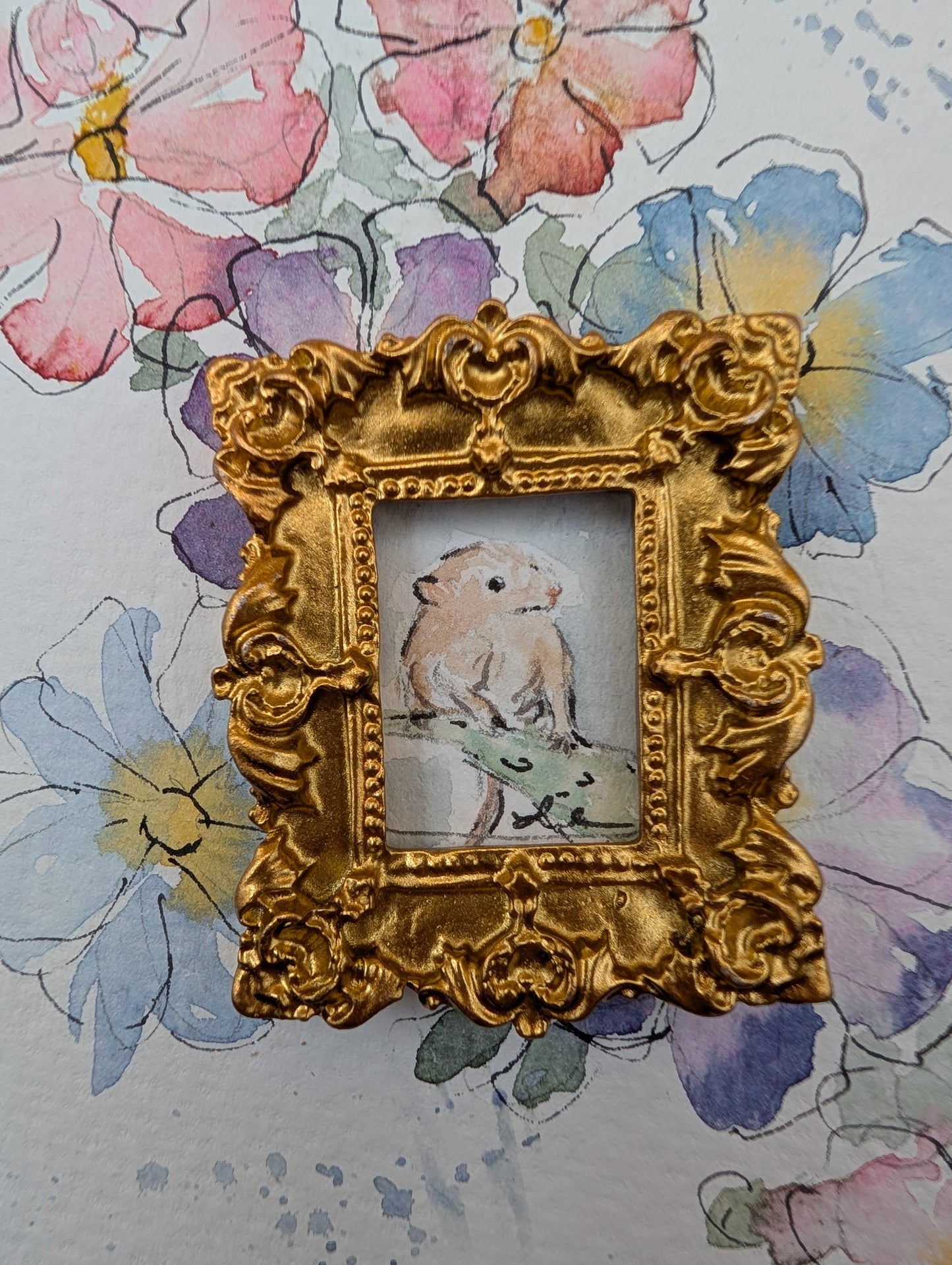 Mini Field Mouse Painting - Original Watercolor Art by Lora Cavallin