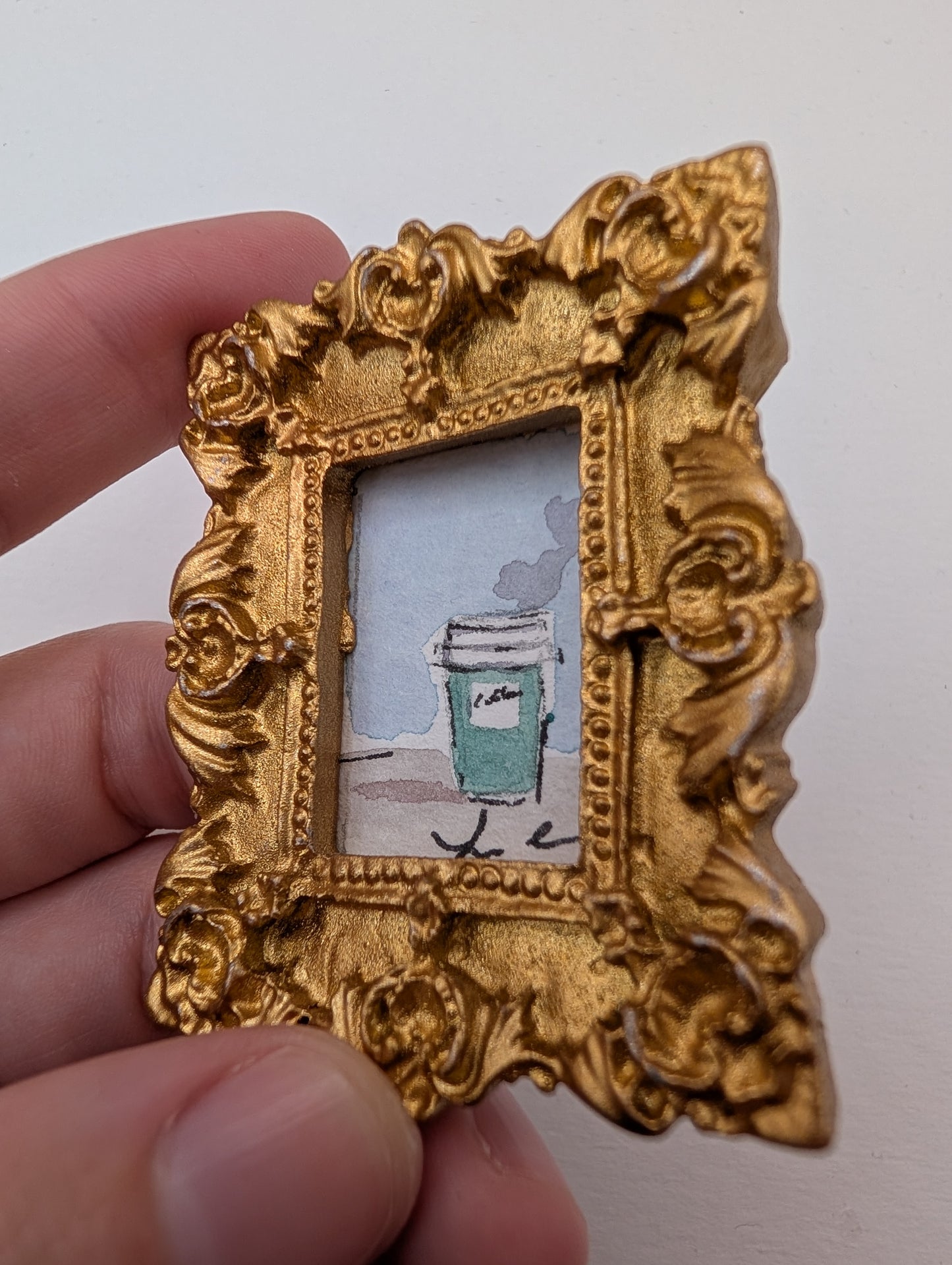 Mini Coffee Cup Painting - Original Watercolor Art by Lora Cavallin