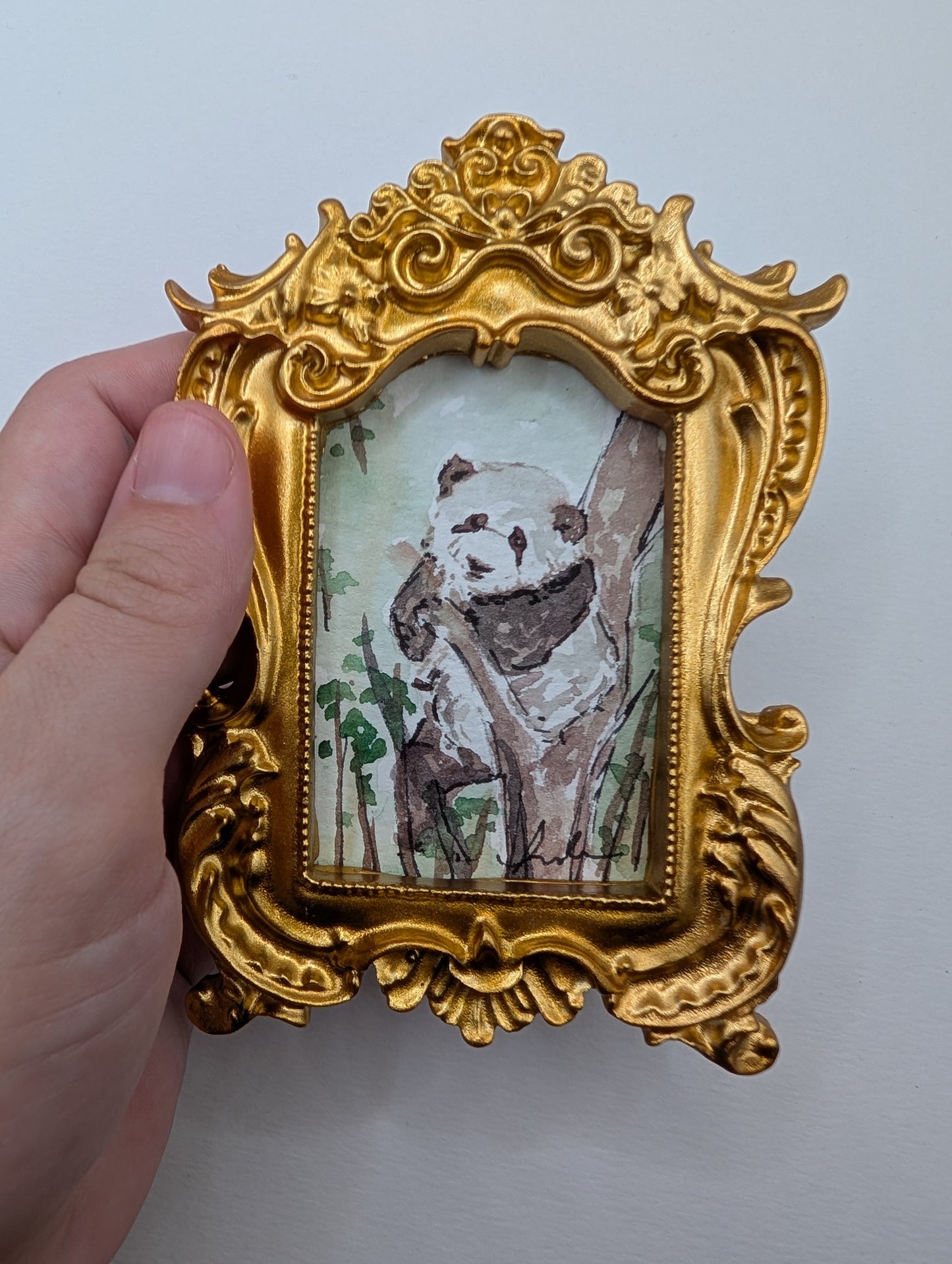 Mini Panda Painting - Original Watercolor Art by Lora Cavallin