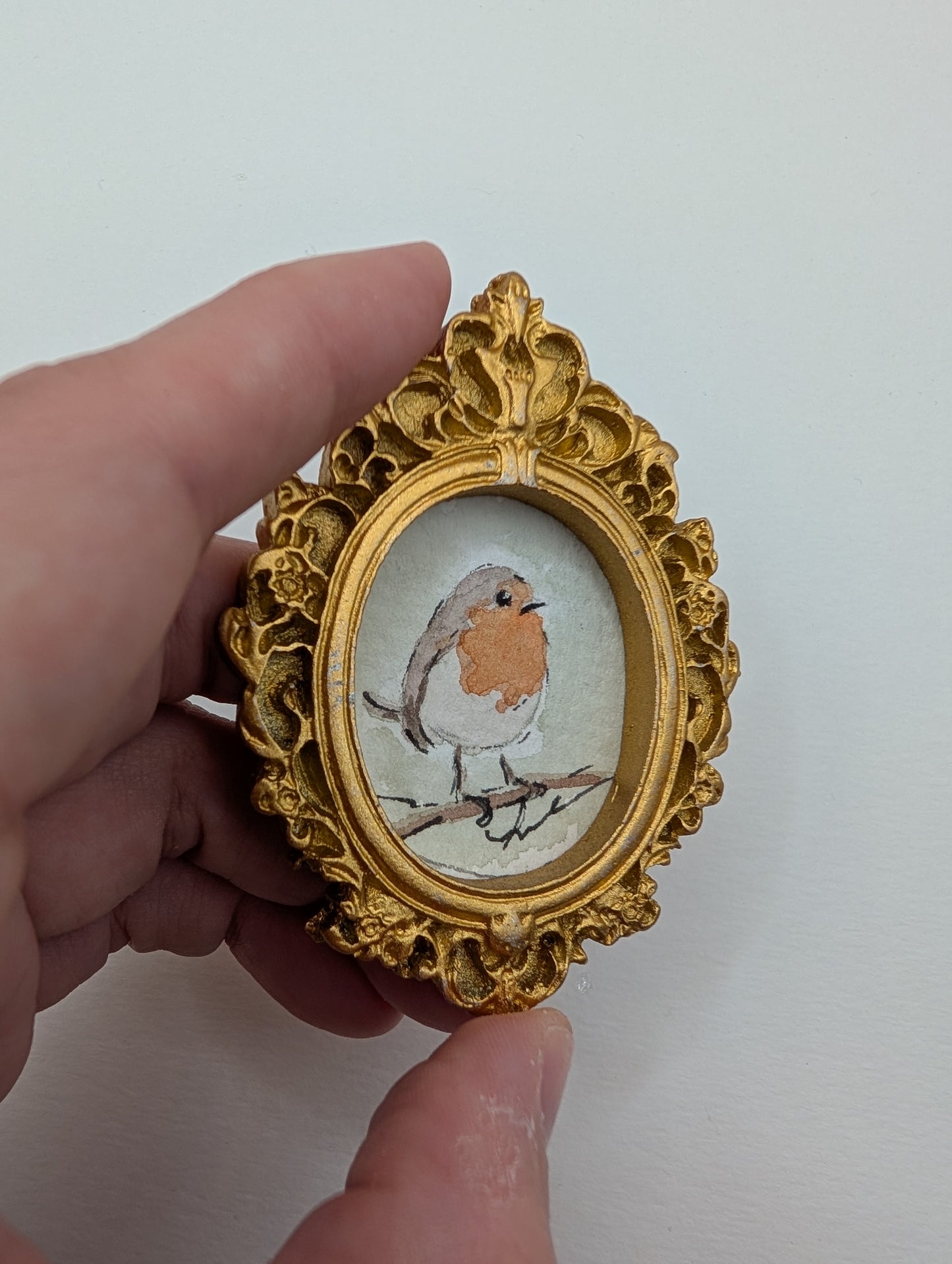 Mini Robin Bird Painting - Original Watercolor Art by Lora Cavallin