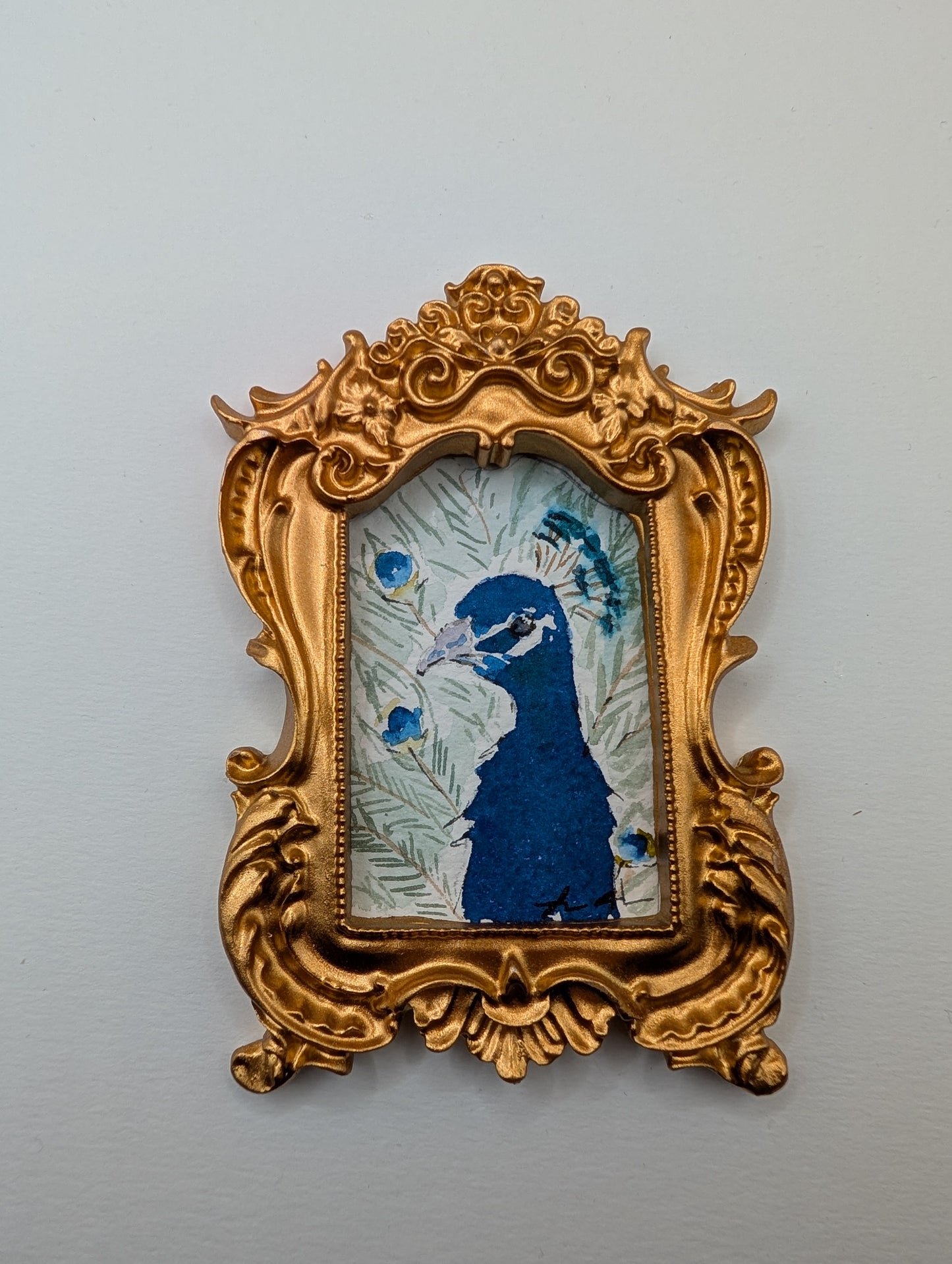 Mini Peacock Painting - Original Watercolor Art by Lora Cavallin