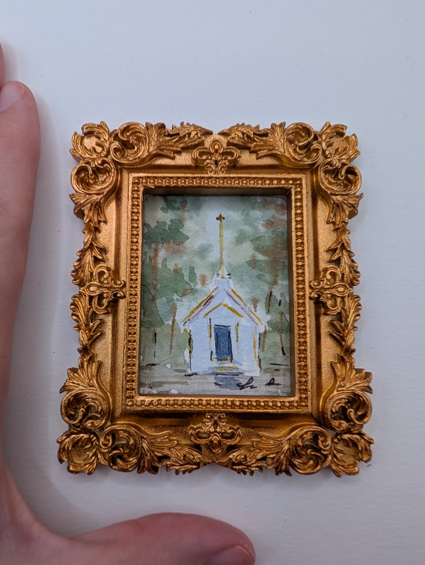 Mini Church Painting - Original Watercolor Art by Lora Cavallin