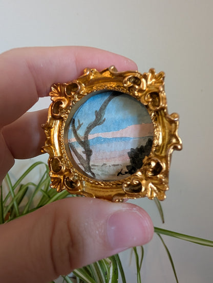 Mini Landscape Painting - Original Watercolor Art by Lora Cavallin