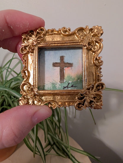 Mini Cross Painting - Original Watercolor Art by Lora Cavallin