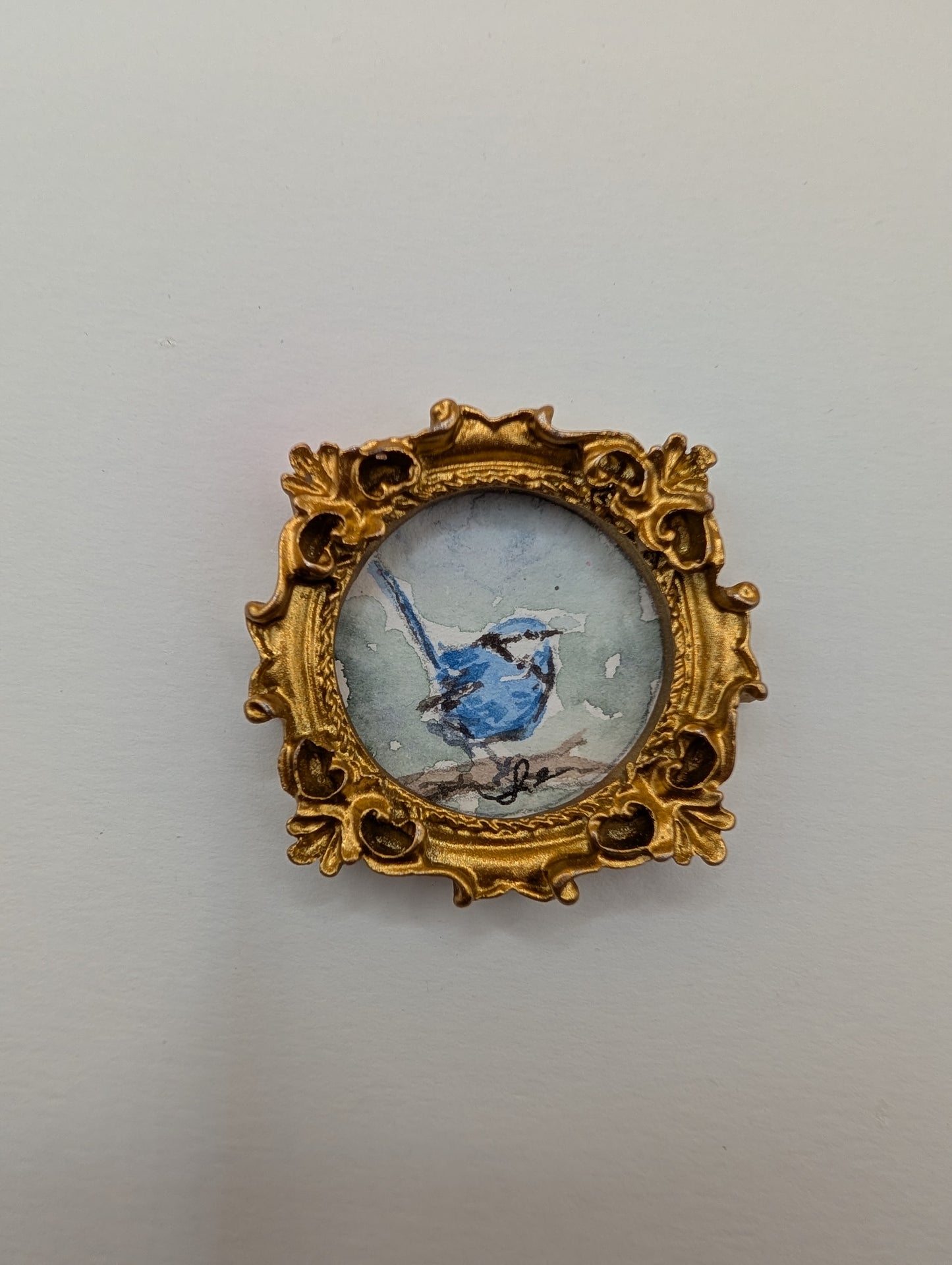 Mini Blue Fairy Wren Painting - Original Watercolor Art by Lora Cavallin