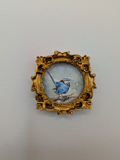 Mini Blue Fairy Wren Painting - Original Watercolor Art by Lora Cavallin