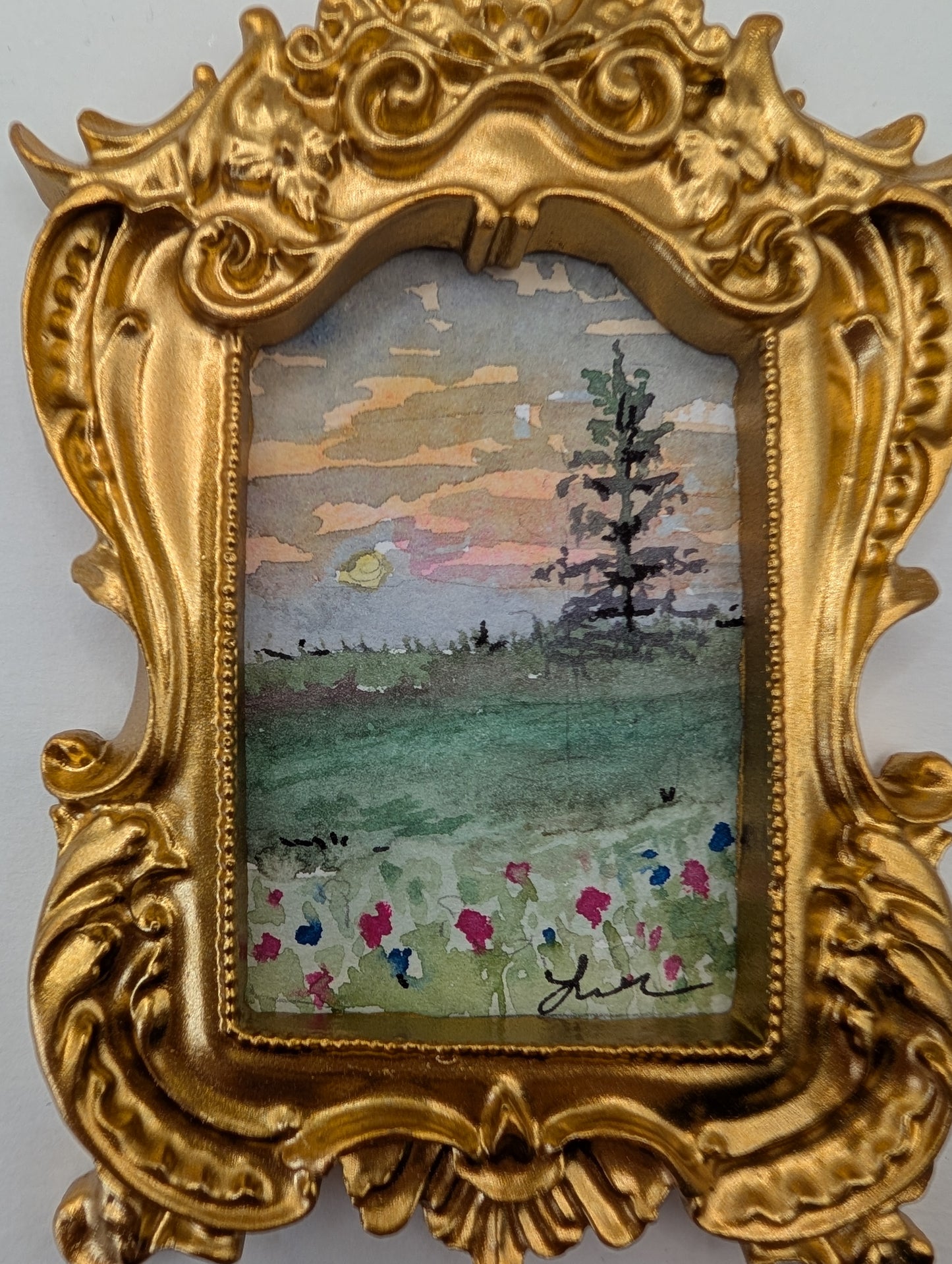Mini Landscape Painting - Original Watercolor Art by Lora Cavallin