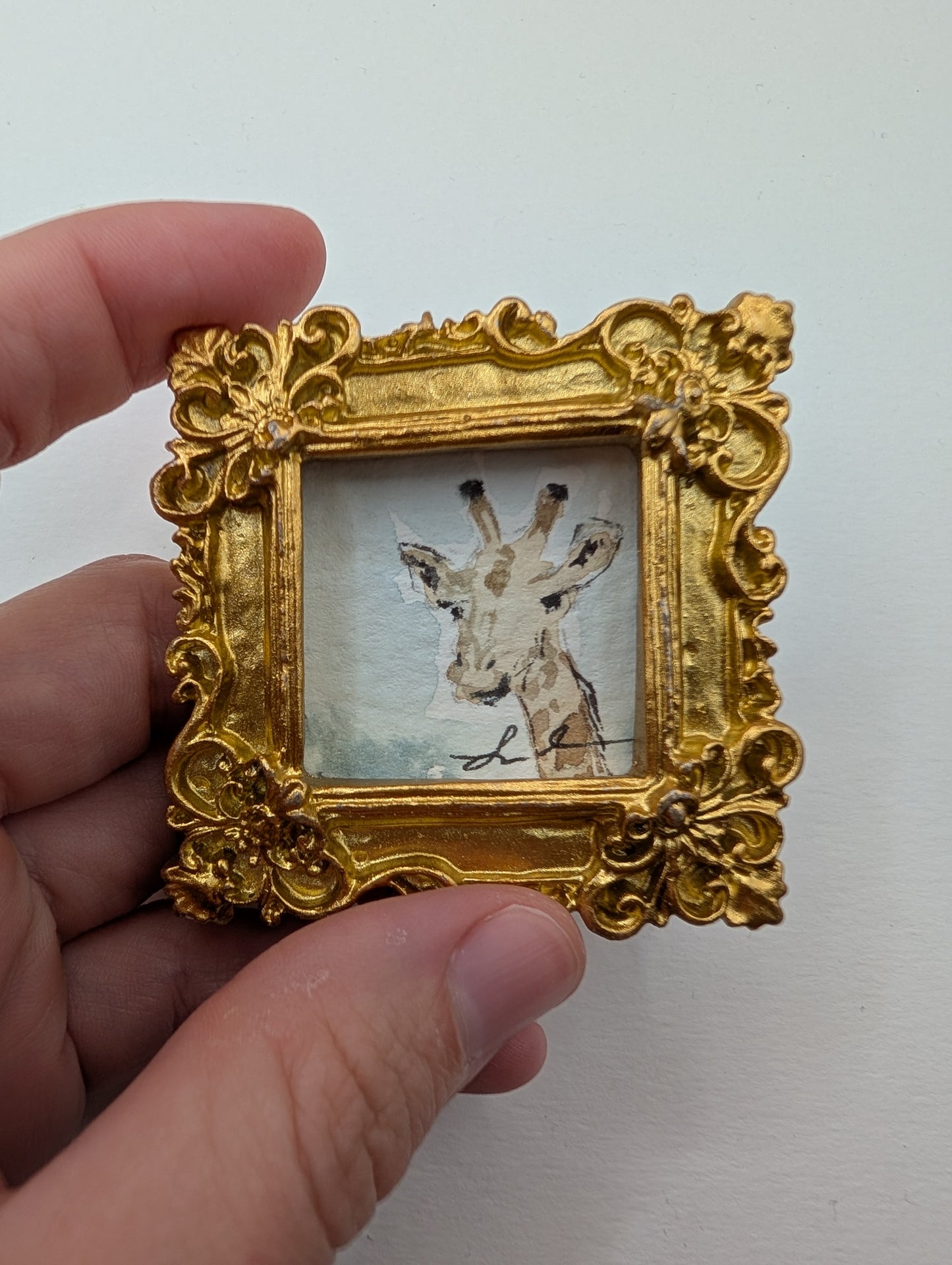 Mini Giraffe Painting - Original Watercolor Art by Lora Cavallin