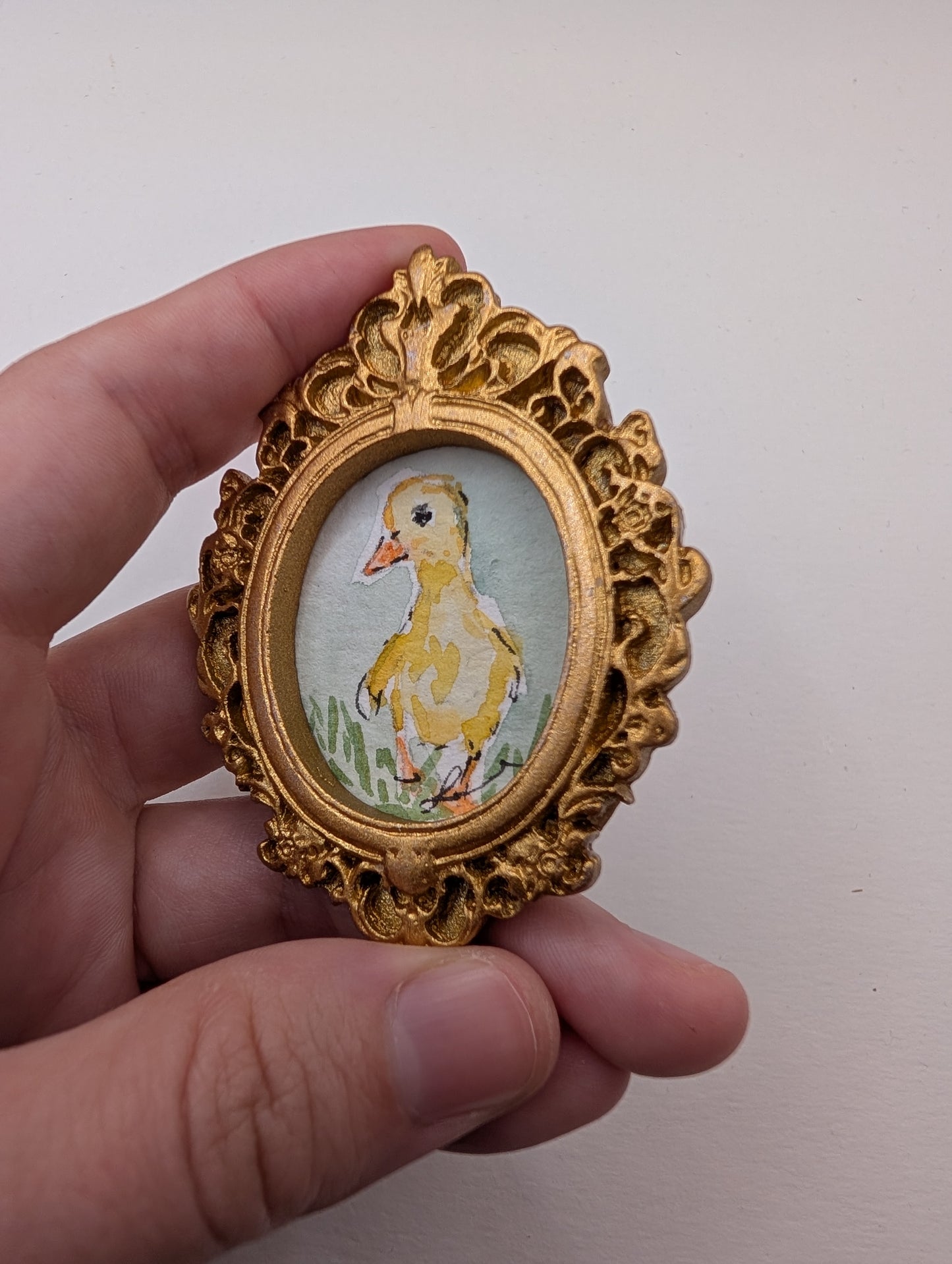 Mini Baby Duck Painting - Original Watercolor Art by Lora Cavallin