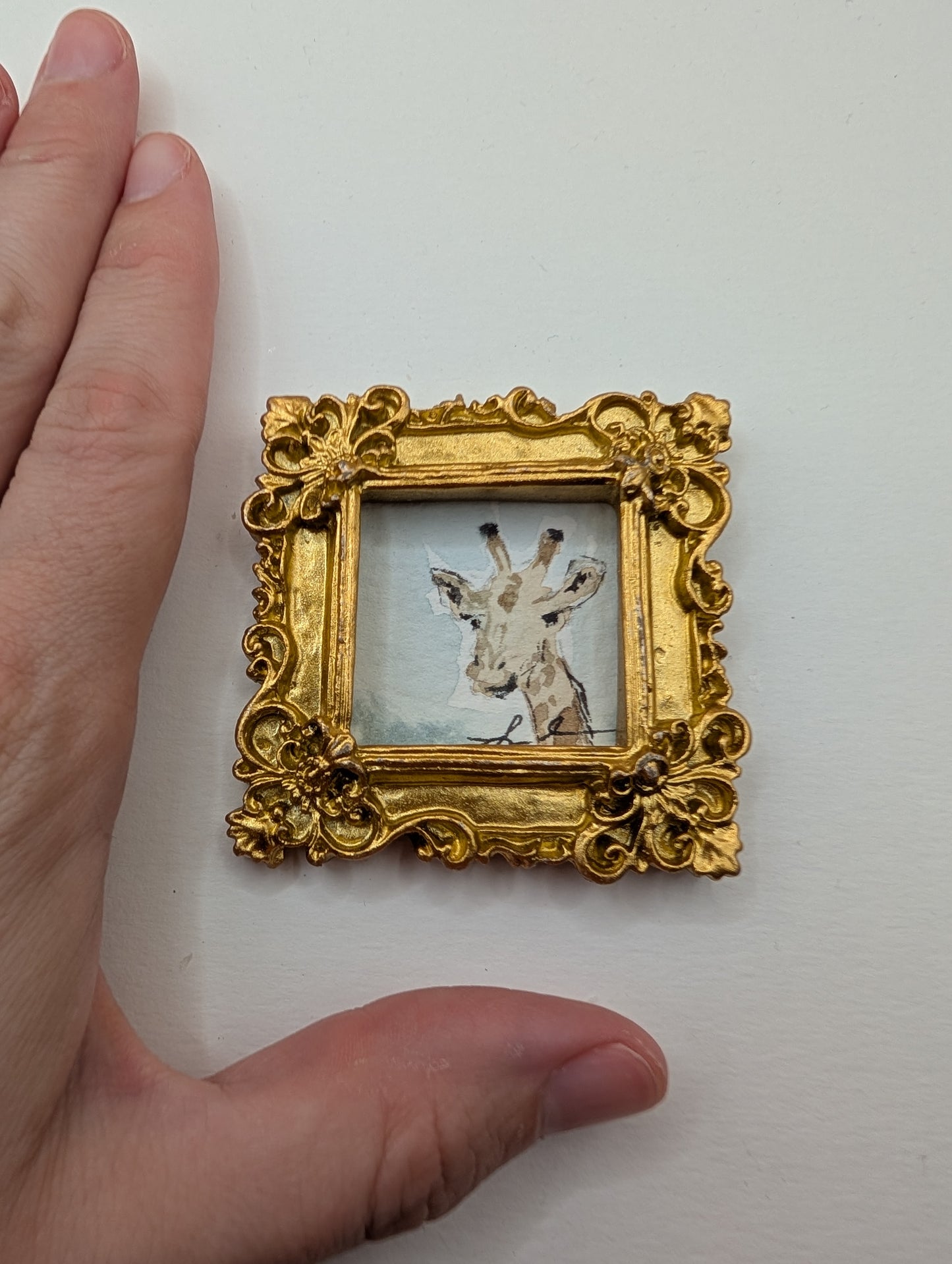 Mini Giraffe Painting - Original Watercolor Art by Lora Cavallin