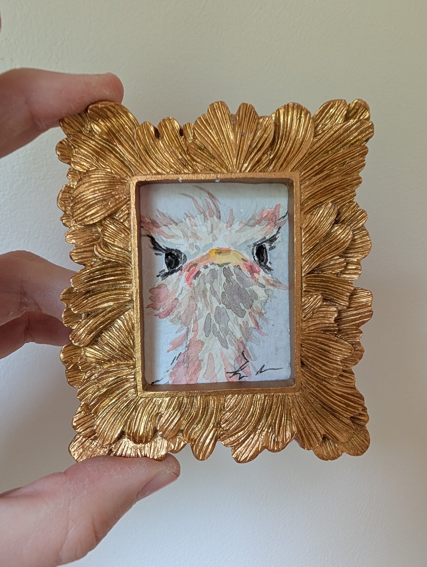 Mini Ostrich Painting - Original Watercolor Art by Lora Cavallin