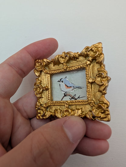 Mini Tufted Titmouse Bird Painting - Original Watercolor Art by Lora Cavallin