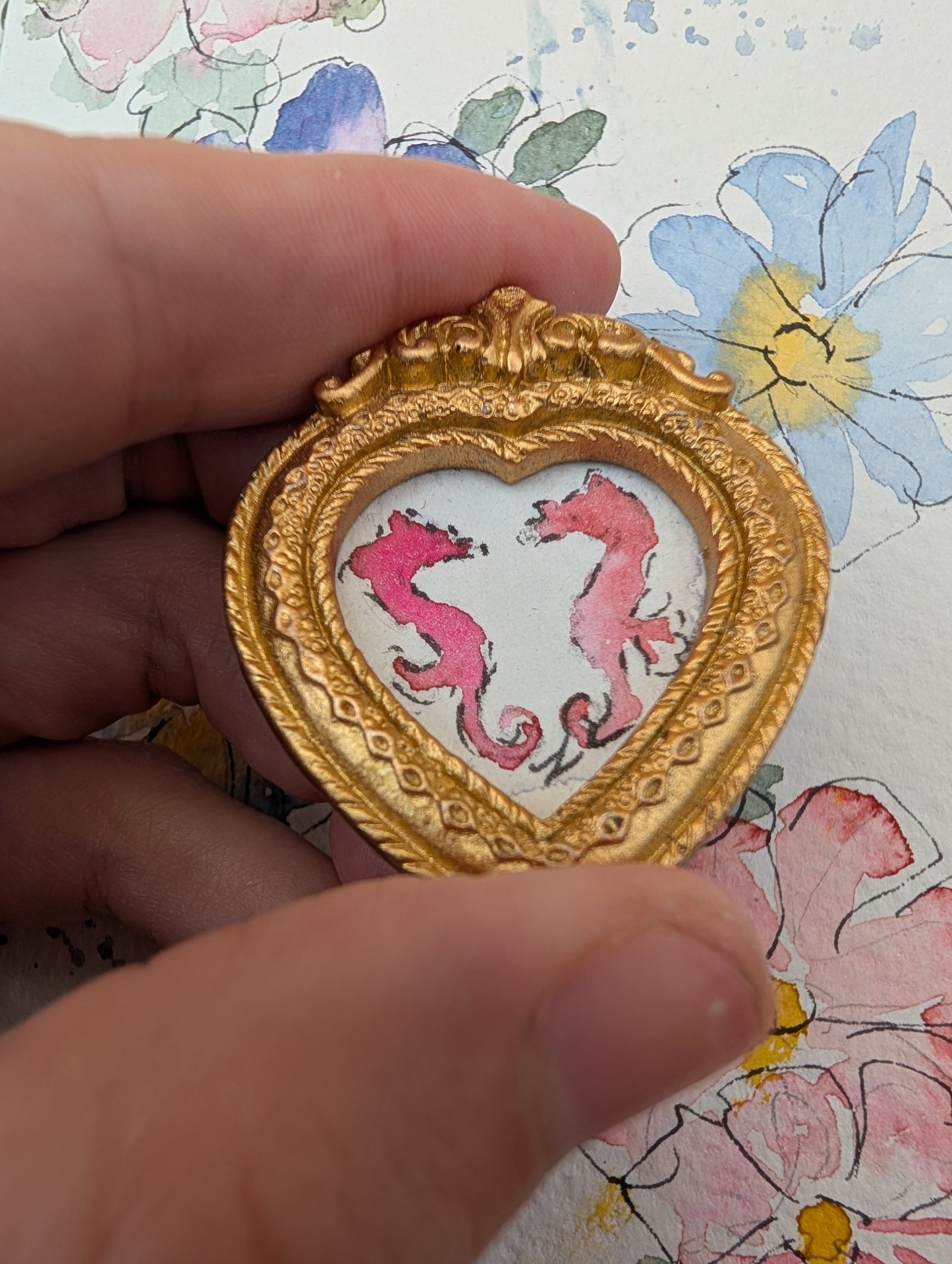 Mini Seahorse Painting - Original Watercolor Art by Lora Cavallin