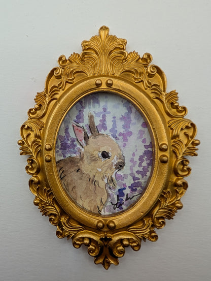 Mini Baby Bunny Painting - Original Watercolor Art by Lora Cavallin