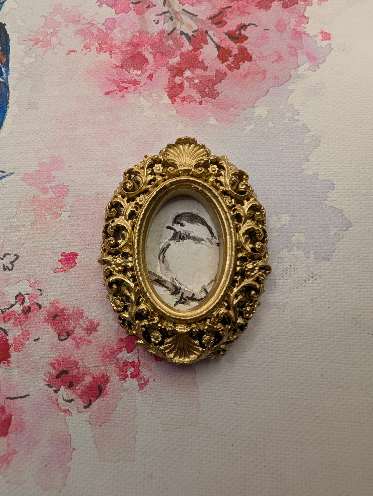 Mini Chickadee Bird Painting - Original Watercolor Art by Lora Cavallin