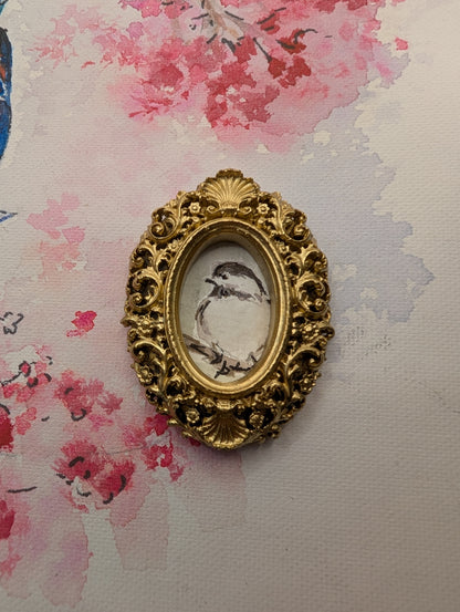Mini Chickadee Bird Painting - Original Watercolor Art by Lora Cavallin