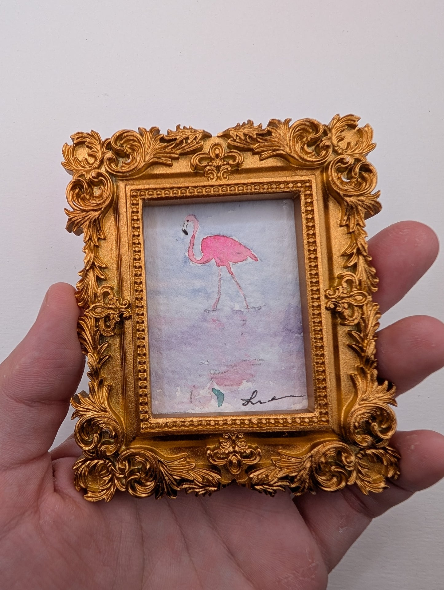 Mini Flamingo Painting - Original Watercolor Art by Lora Cavallin