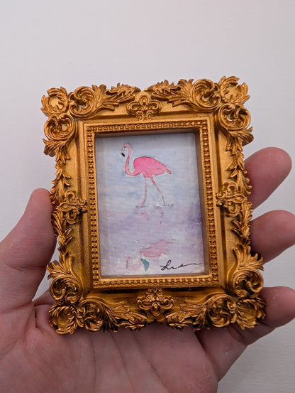 Mini Flamingo Painting - Original Watercolor Art by Lora Cavallin