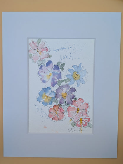 Loose Floral Watercolor Painting - 5 x 7, 8 x 10" Mat - No Frame - Original Art by Lora Cavallin