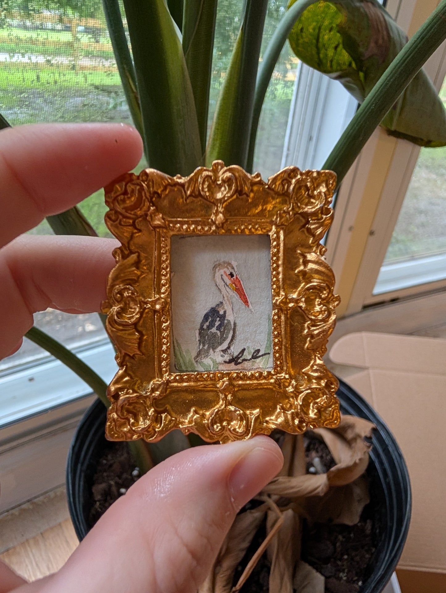 Mini Pelican Painting - Original Watercolor Art by Lora Cavallin