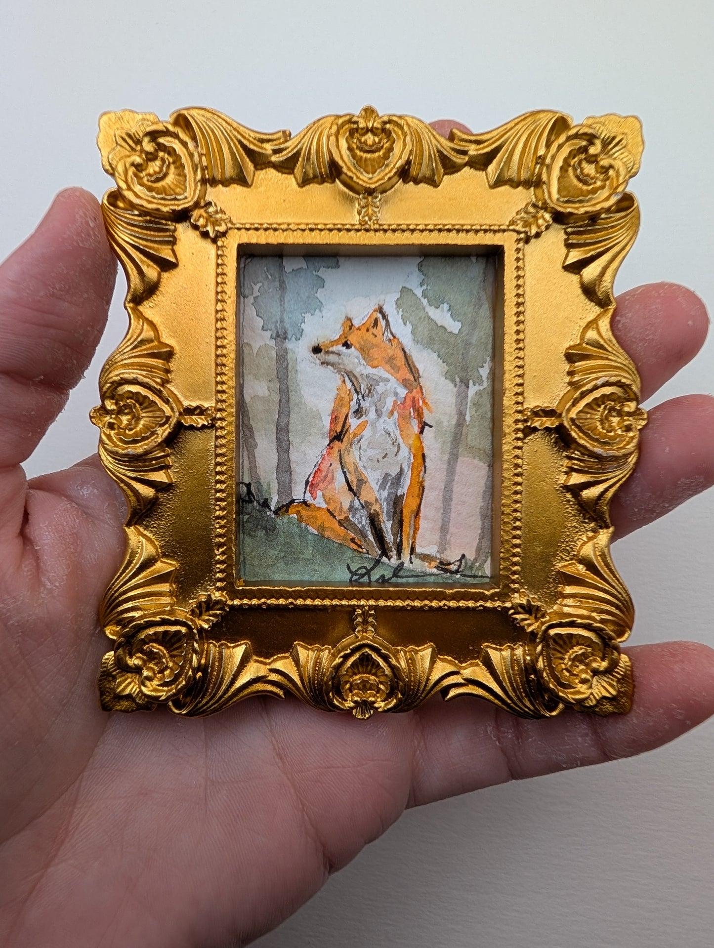 Mini Fox Painting - Original Watercolor Art by Lora Cavallin