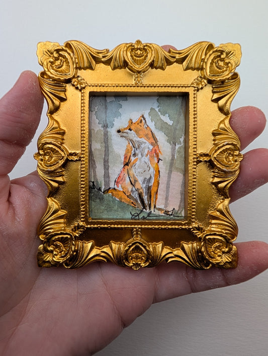 Mini Fox Painting - Original Watercolor Art by Lora Cavallin