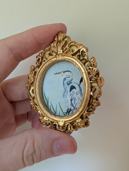 Mini Blue Heron Painting - Original Watercolor Art by Lora Cavallin
