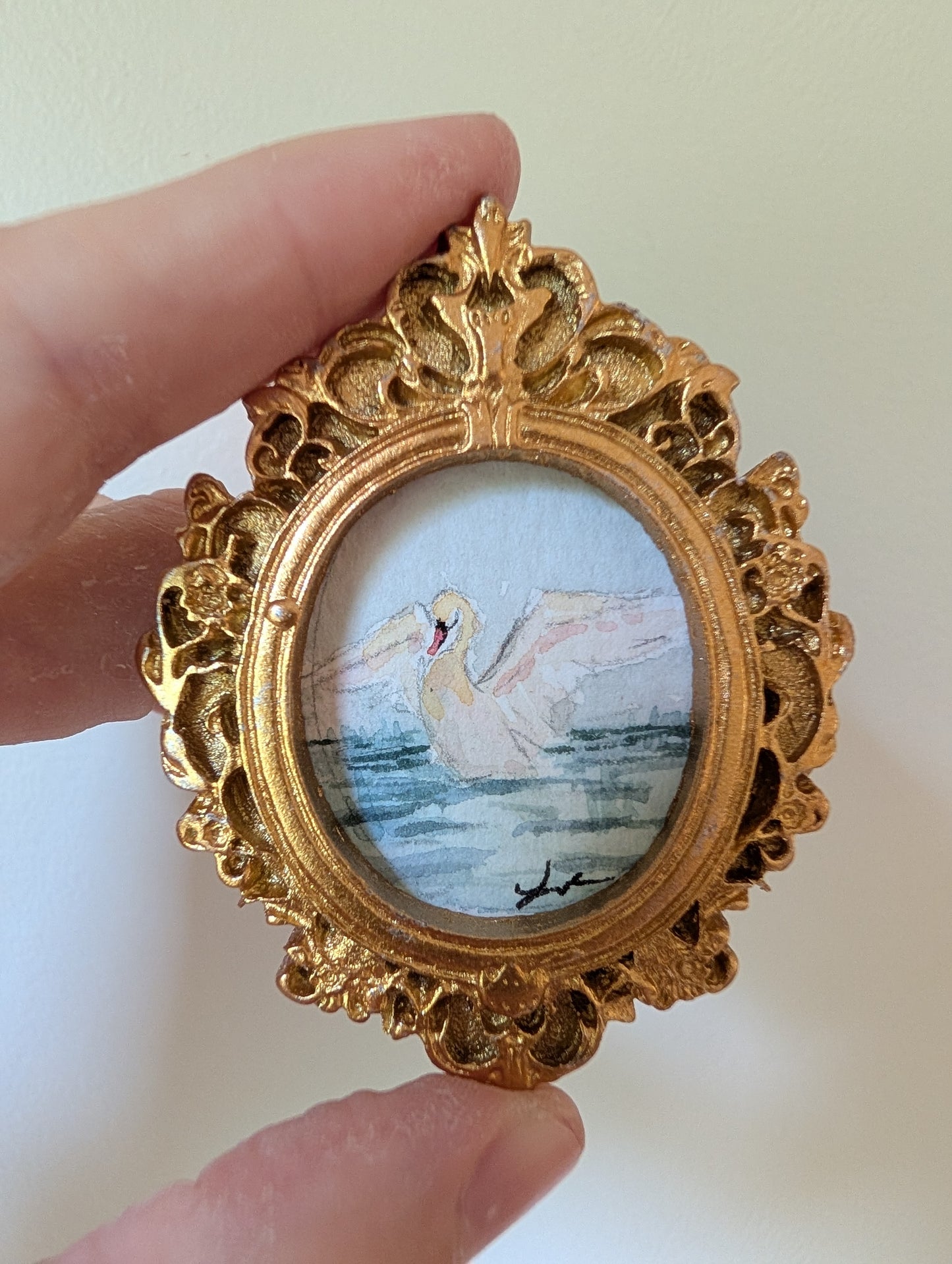 Mini Swan Painting - Original Watercolor Art by Lora Cavallin