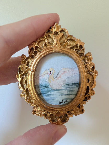 Mini Swan Painting - Original Watercolor Art by Lora Cavallin