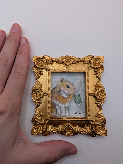 Mini Squirrel with Coffee Painting - Original Watercolor Art by Lora Cavallin