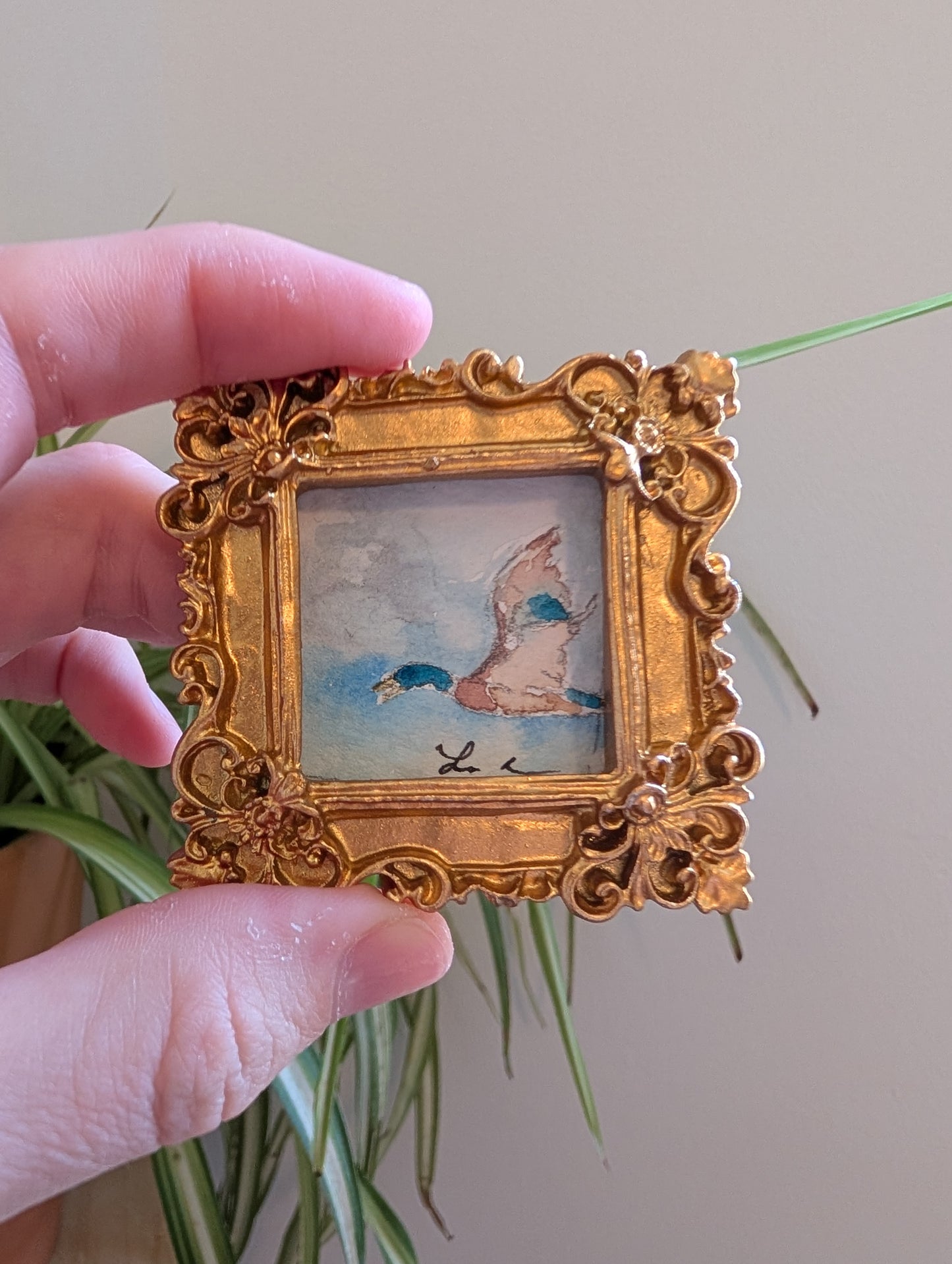 Mini Mallard Duck Painting - Original Watercolor Art by Lora Cavallin