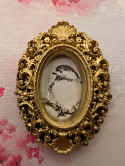 Mini Chickadee Bird Painting - Original Watercolor Art by Lora Cavallin