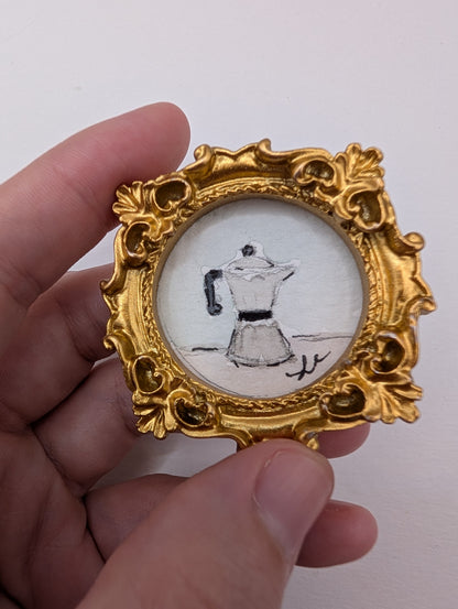 Mini Moka Coffee Pot Painting - Original Watercolor Art by Lora Cavallin