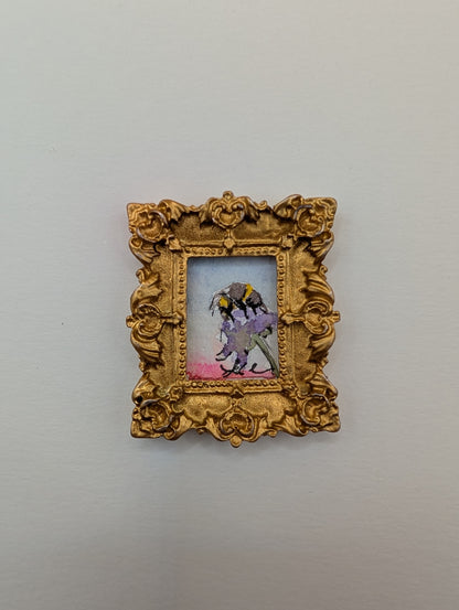 Mini Bee on Flower Painting - Original Watercolor Art by Lora Cavallin