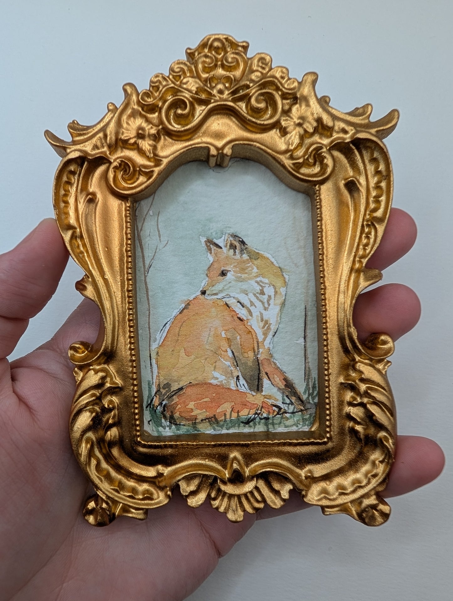 Mini Fox Painting - Original Watercolor Art by Lora Cavallin