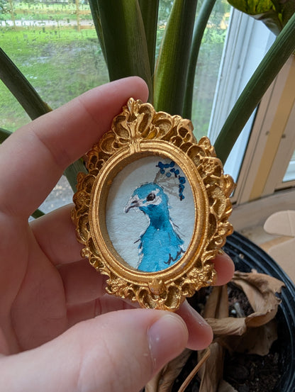 Mini Peacock Painting - Original Watercolor Art by Lora Cavallin