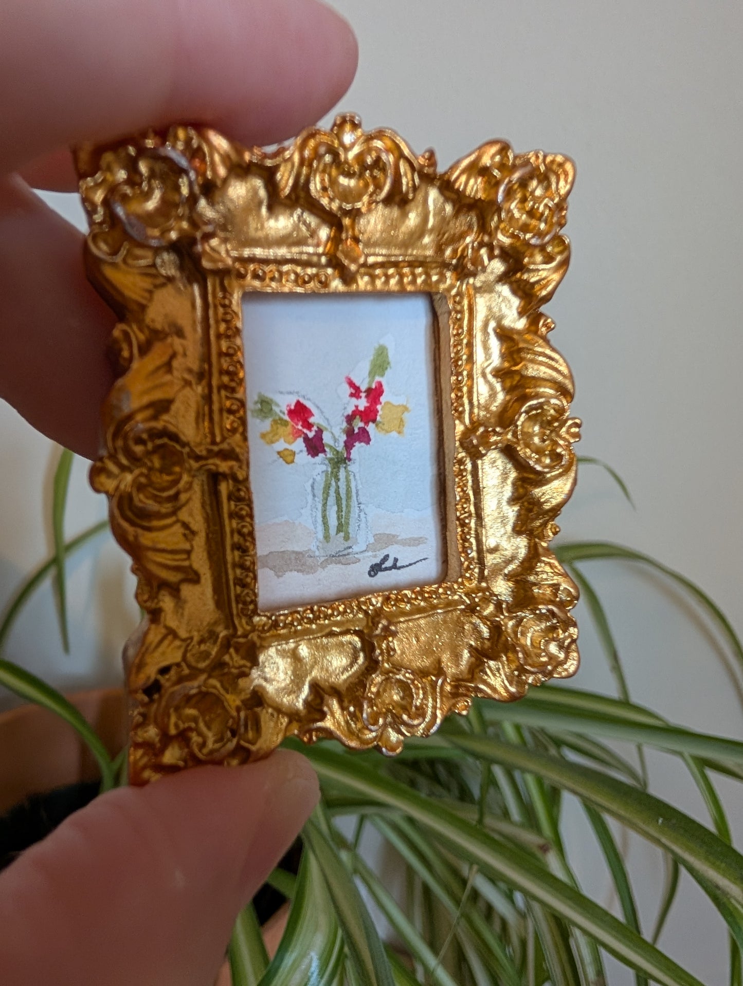 Mini Vase of Flowers Painting - Original Watercolor Art by Lora Cavallin