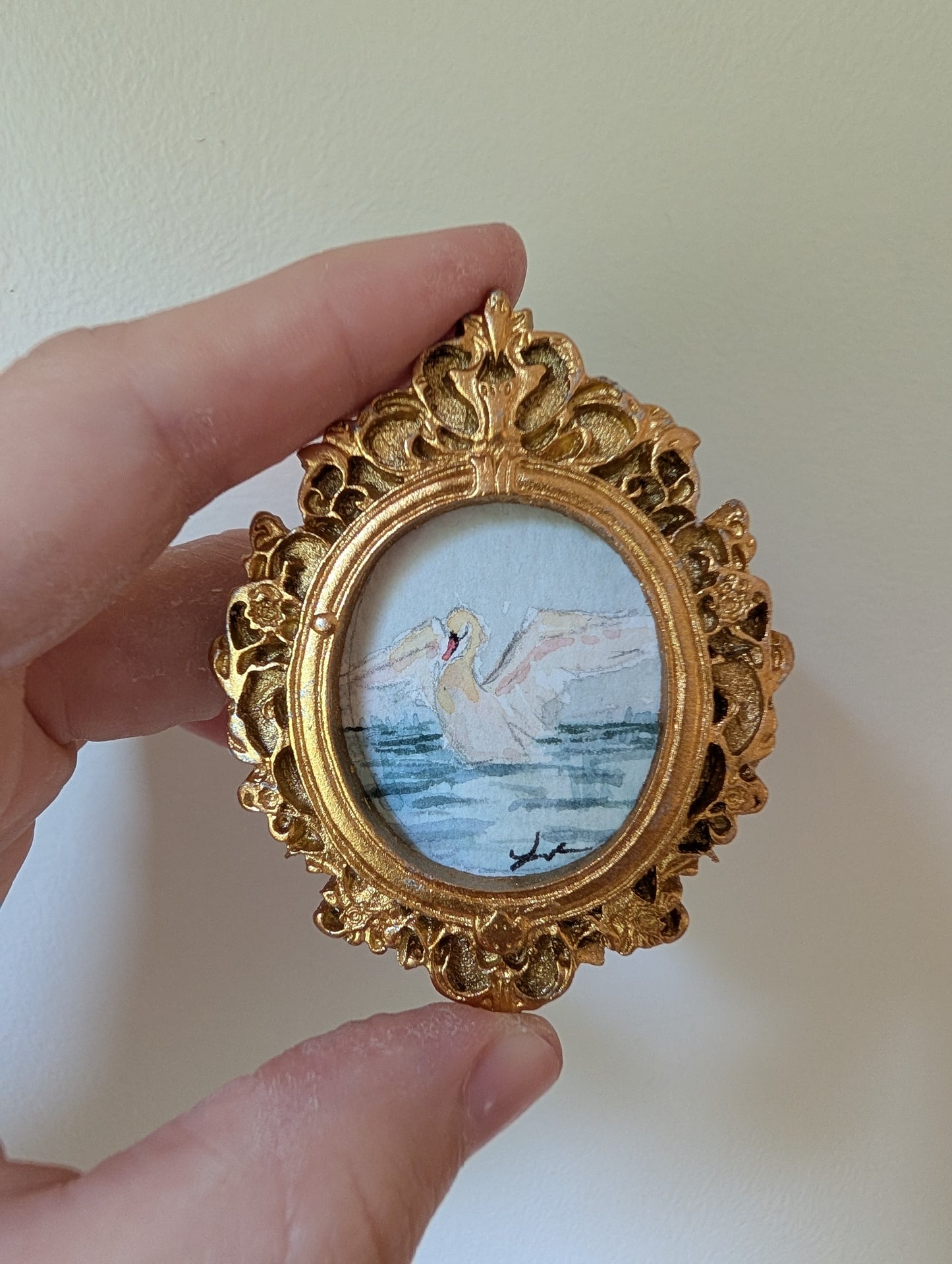Mini Swan Painting - Original Watercolor Art by Lora Cavallin