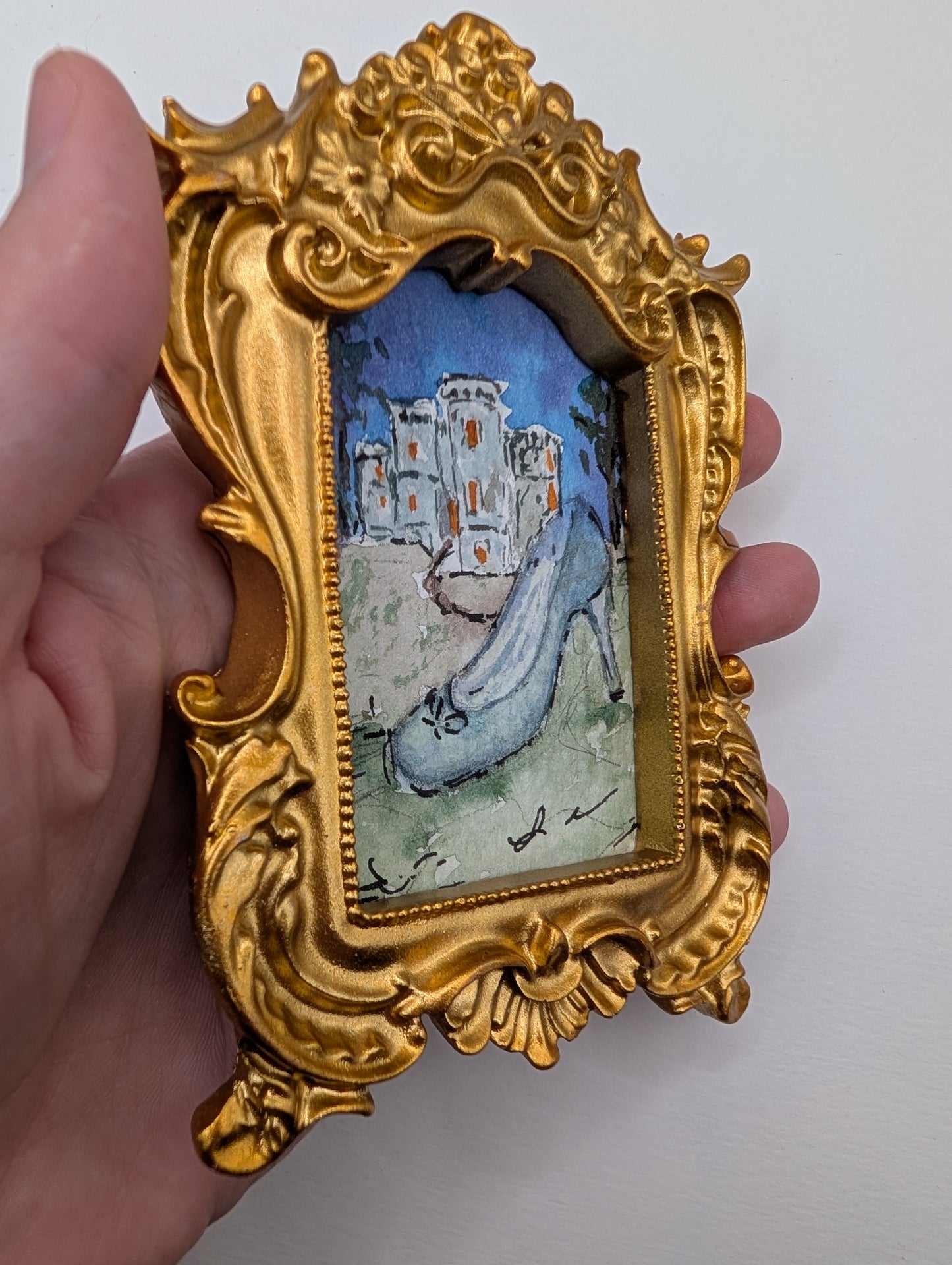 Mini Glass Slipper Painting - Original Watercolor Art by Lora Cavallin