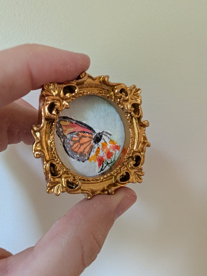 Mini Butterfly on Flower Painting - Original Watercolor Art by Lora Cavallin