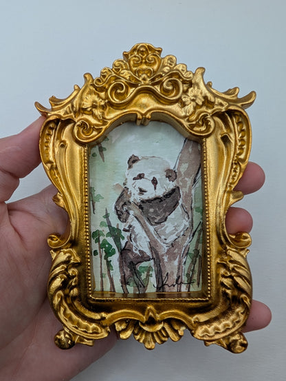 Mini Panda Painting - Original Watercolor Art by Lora Cavallin