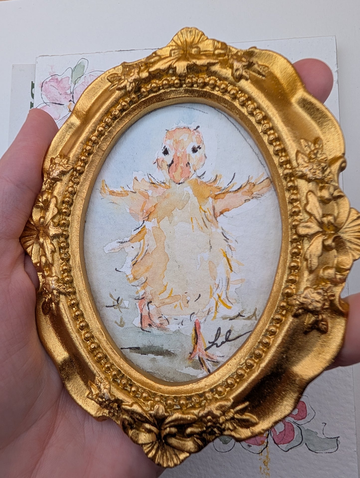Mini Duck Painting - Original Watercolor Art by Lora Cavallin