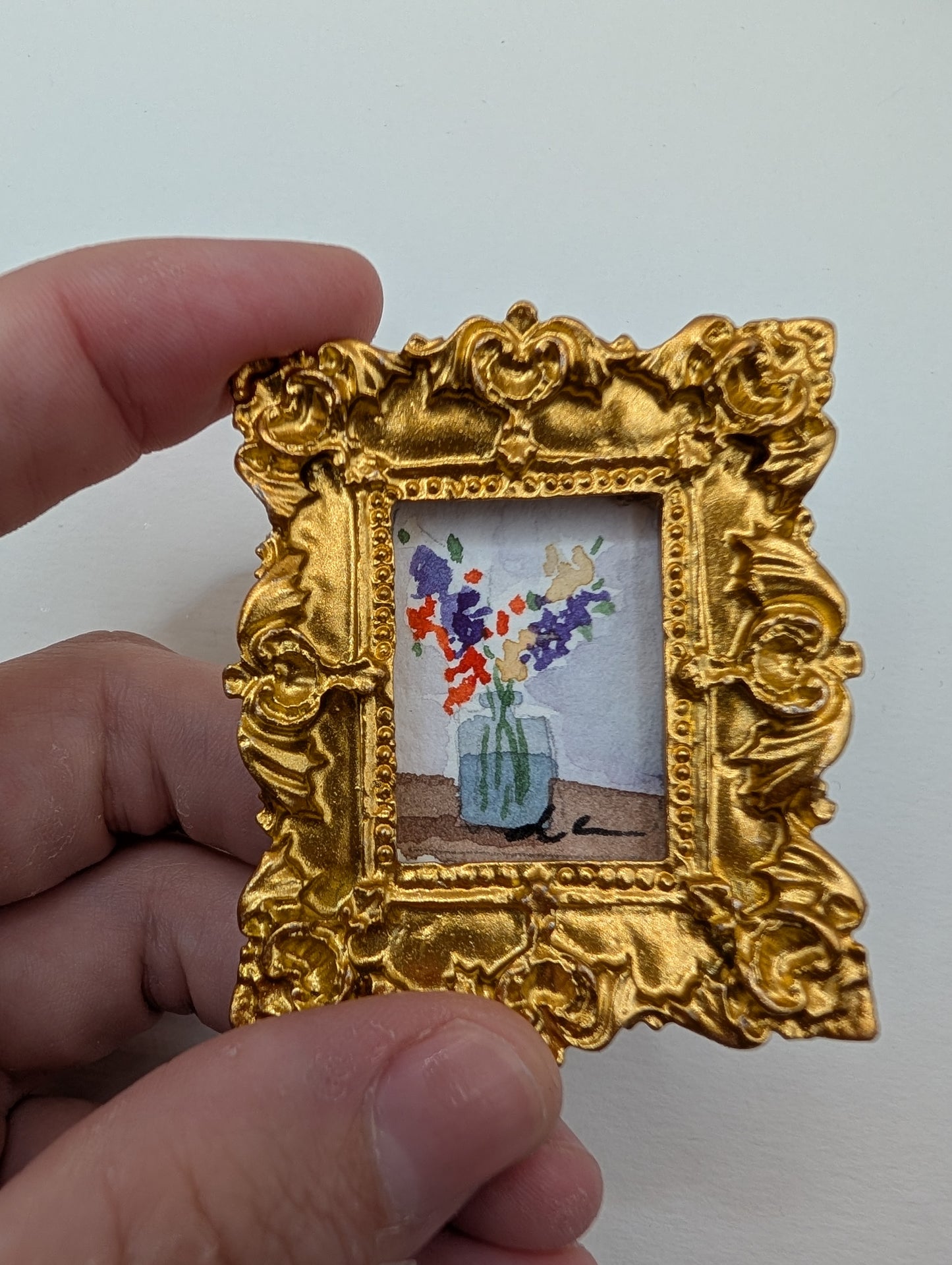 Mini Vase of Flowers Painting - Original Watercolor Art by Lora Cavallin
