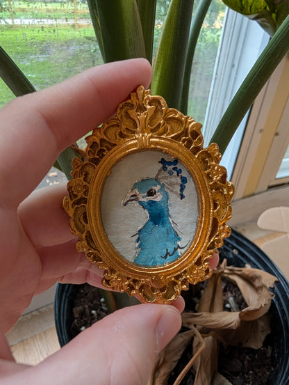 Mini Peacock Painting - Original Watercolor Art by Lora Cavallin