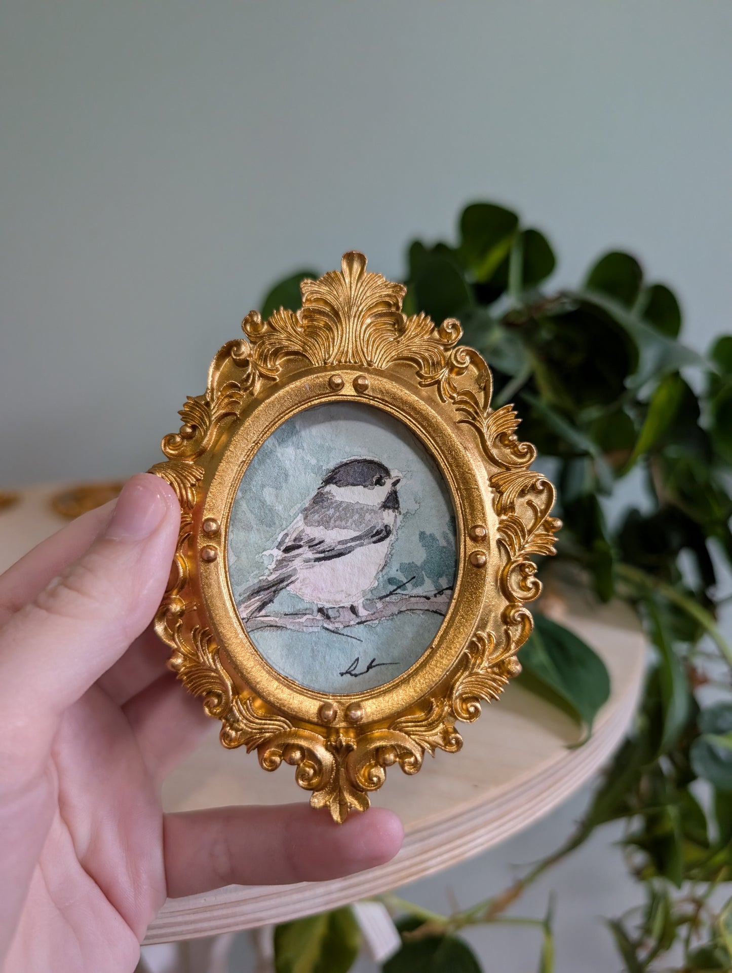 Mini Chickadee Bird Painting - Original Watercolor Art by Lora Cavallin