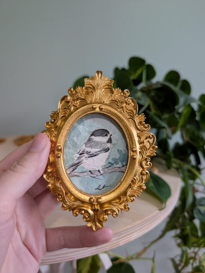 Mini Chickadee Bird Painting - Original Watercolor Art by Lora Cavallin