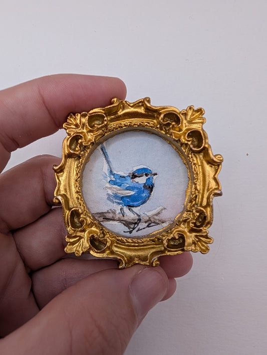 Mini Blue Fairy Wren Painting - Original Watercolor Art by Lora Cavallin
