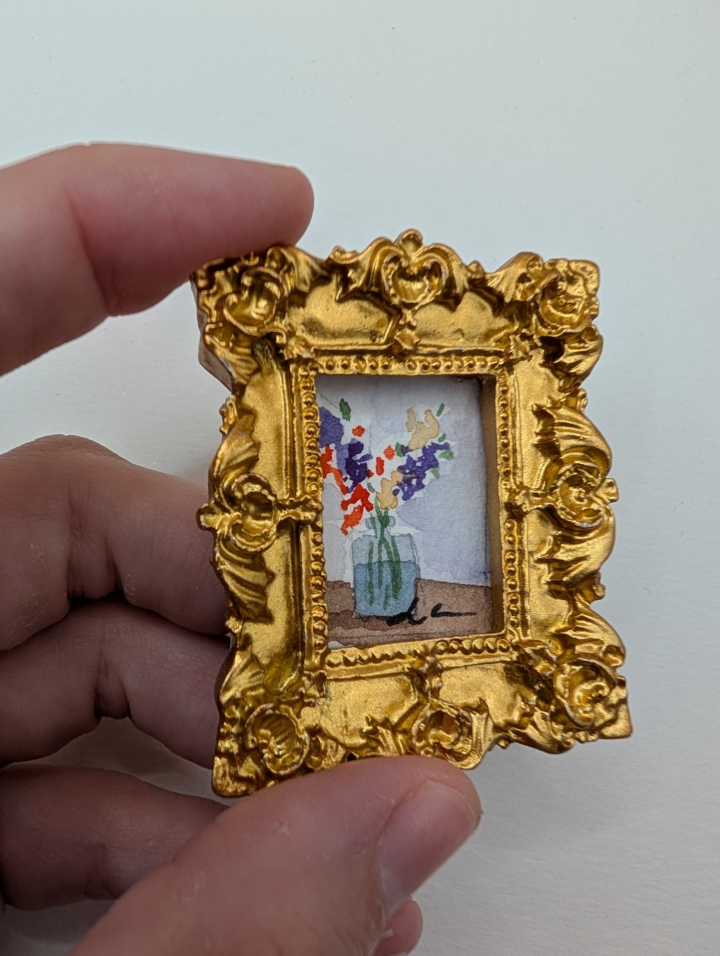 Mini Vase of Flowers Painting - Original Watercolor Art by Lora Cavallin